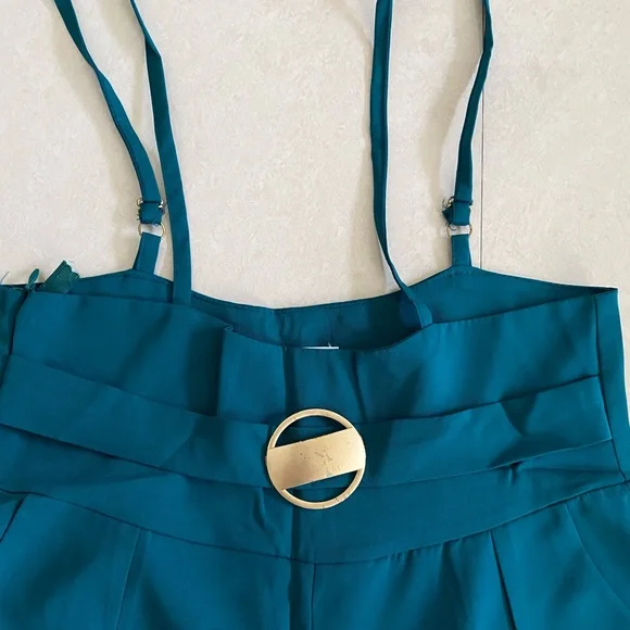 Teal Blue Suspender Pants for Women - Picture 5 of 12